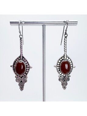 Carnelian Spiral Design Sterling Silver 925 Dangle Earrings Size 2.5" Length
